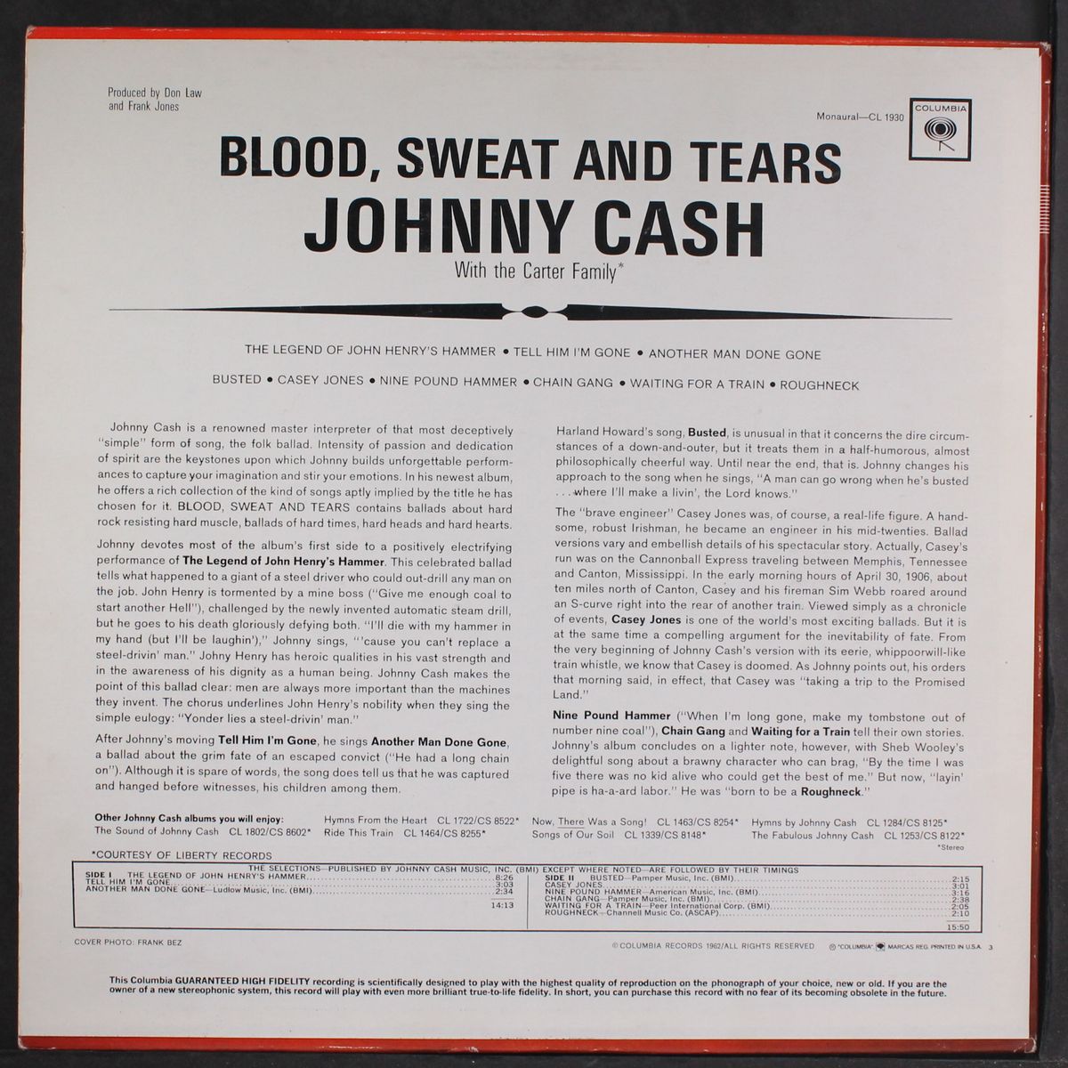 blood, sweat and tears by JOHNNY CASH