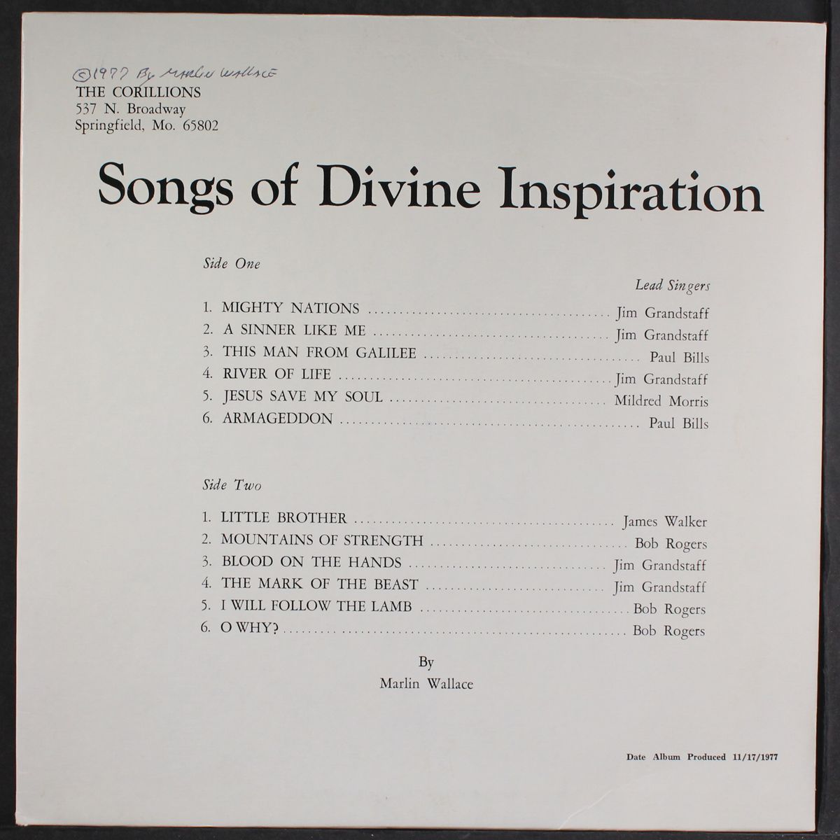 songs of divine inspiration by MARLIN WALLACE & THE CORILLIONS