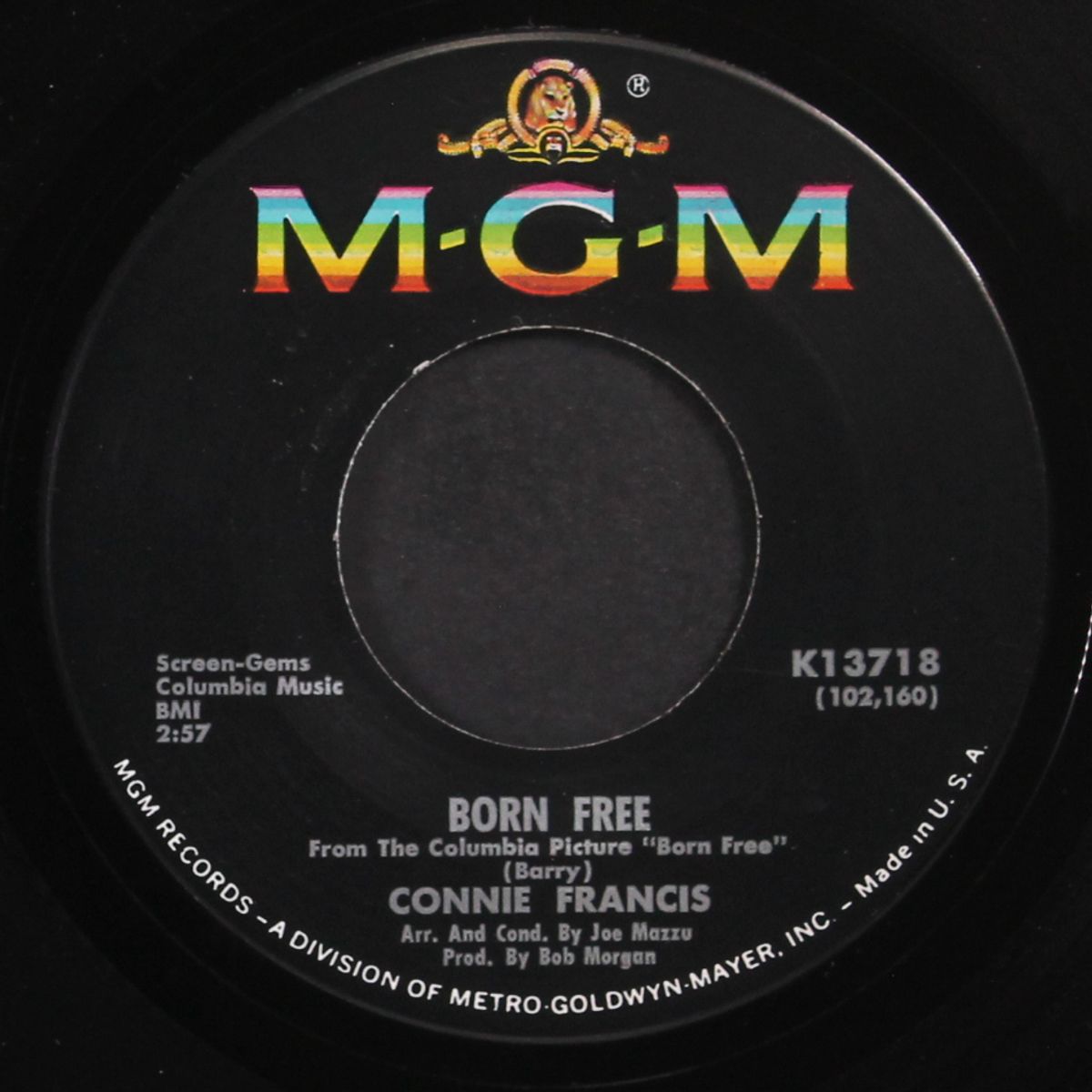 time alone will tell / born free by CONNIE FRANCIS