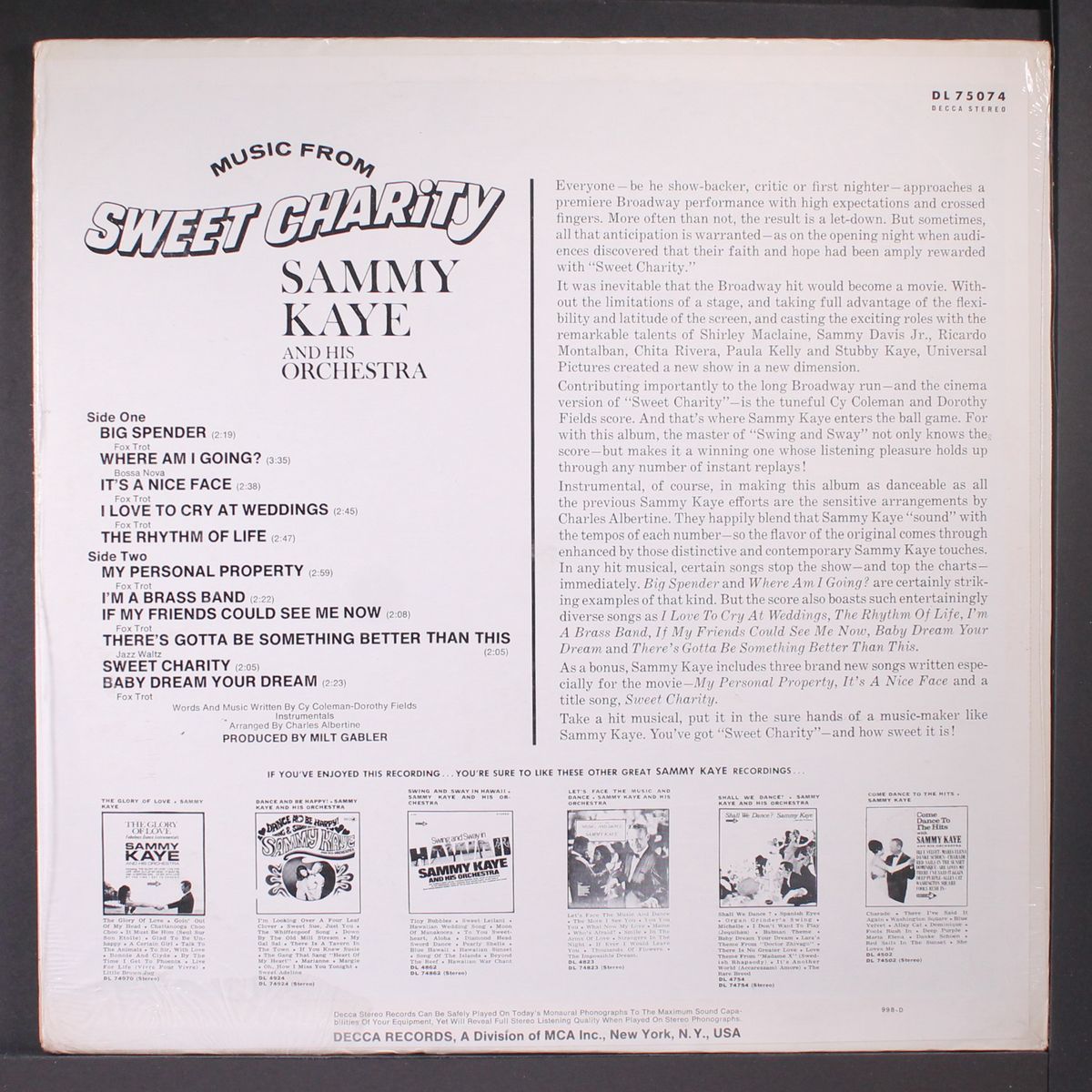 music from sweet charity by SAMMY KAYE
