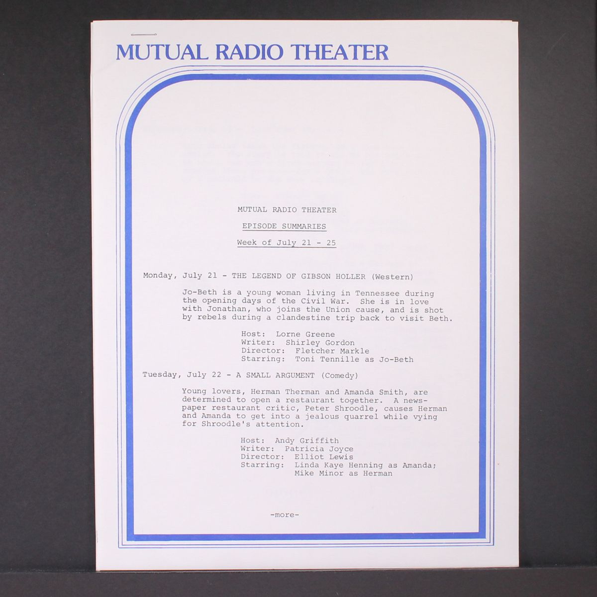 mutual radio theater july 21-25 1980 by VARIOUS