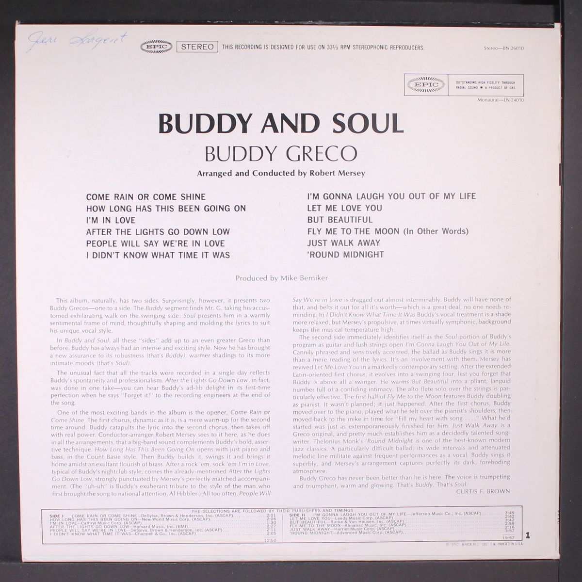 buddy and soul by BUDDY GRECO