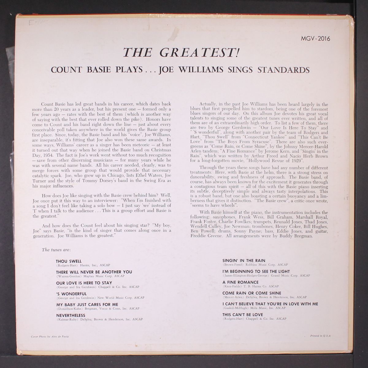 plays, sings standards by COUNT BASIE & JOE WILLIAMS