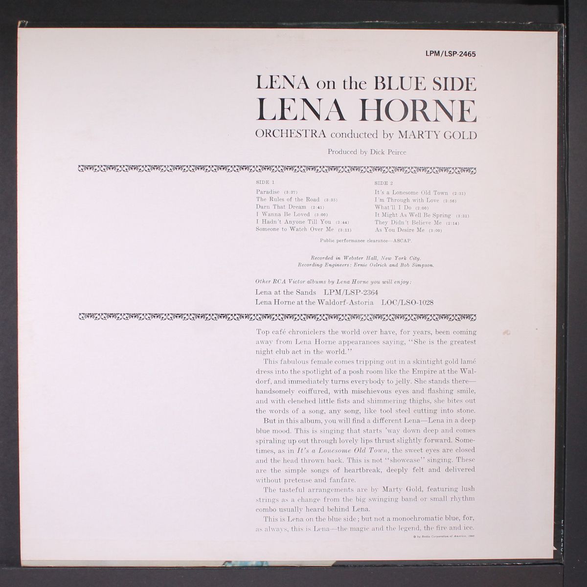 on the blue side by LENA HORNE