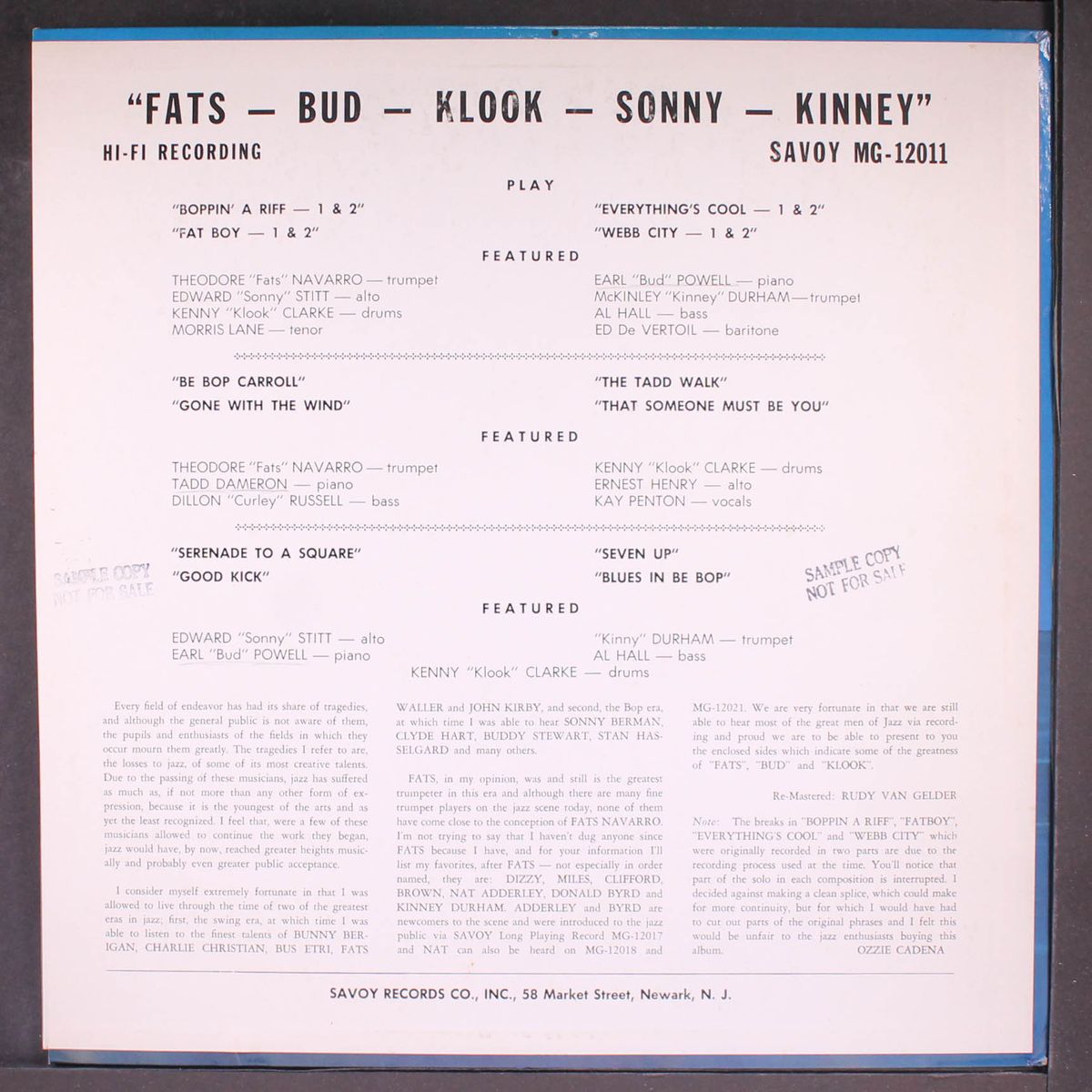 fats, bud, klook, sonny, kinney by FATS NAVARRO