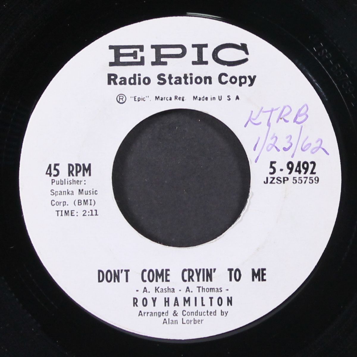 don't come cryin' to me / if only i had known by ROY HAMILTON