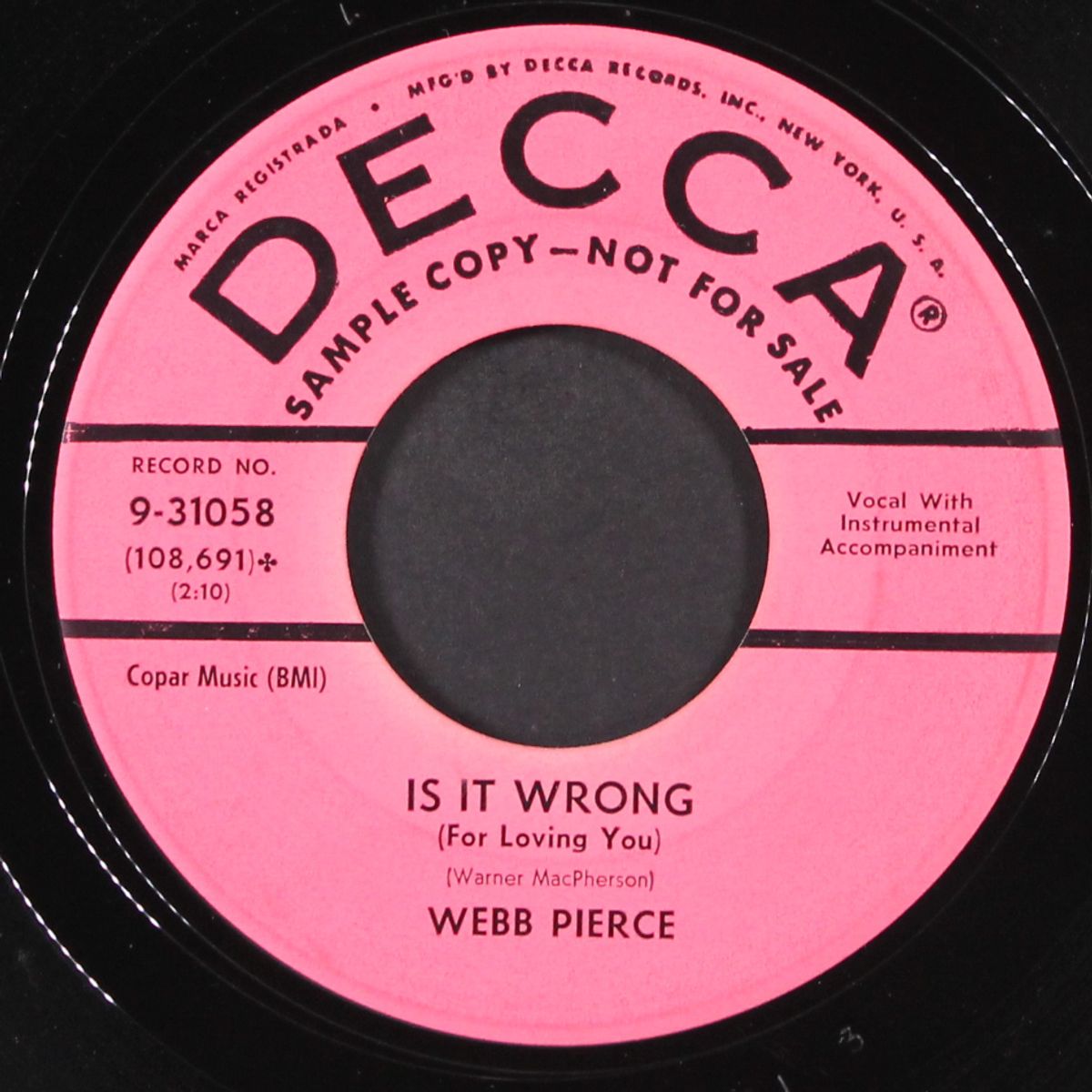 is it wrong / lovers leap by WEBB PIERCE