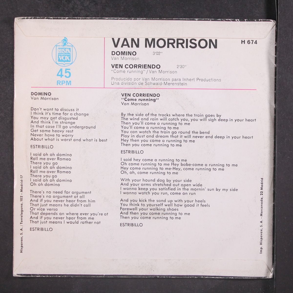 domino / come running (ven corriendo) by VAN MORRISON