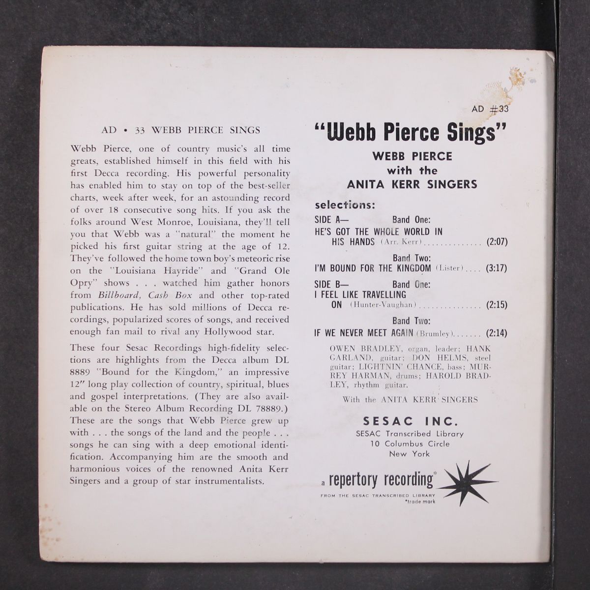 sings by WEBB PIERCE