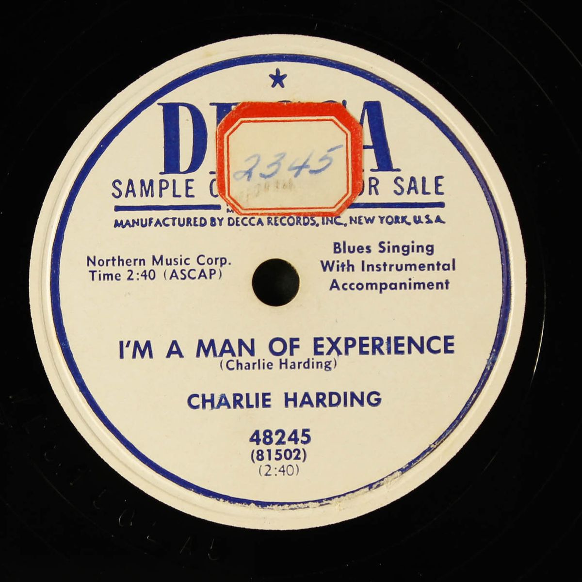 i'm a man of experience / peach tree boogie by CHARLIE HARDING
