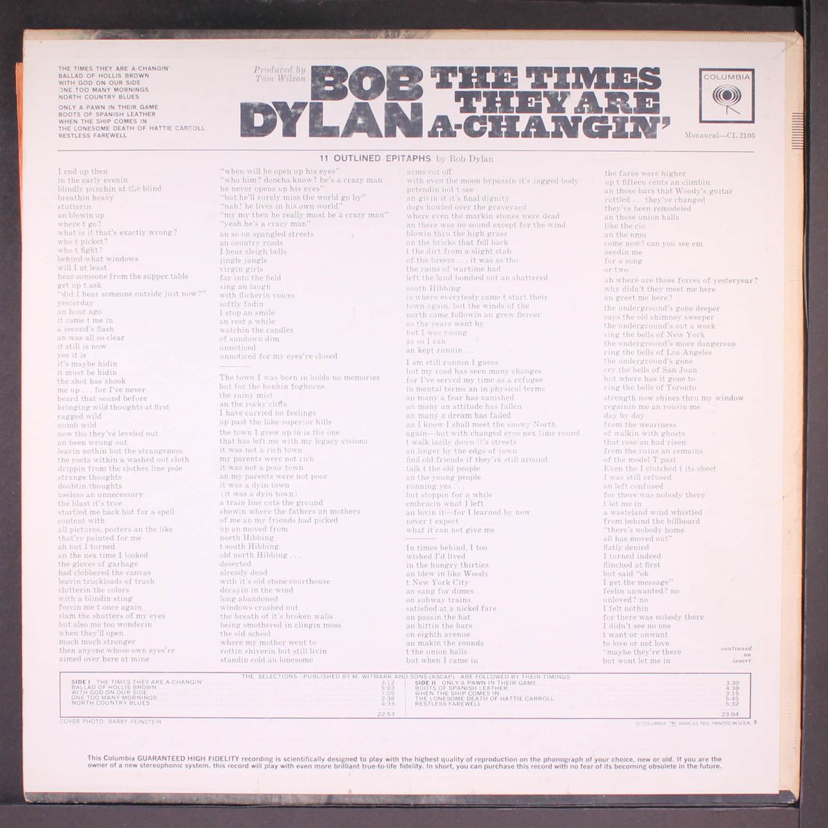 the times they are a-changin' by BOB DYLAN