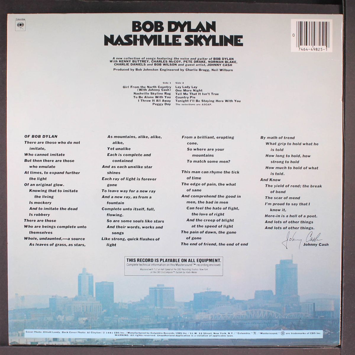 nashville skyline by BOB DYLAN