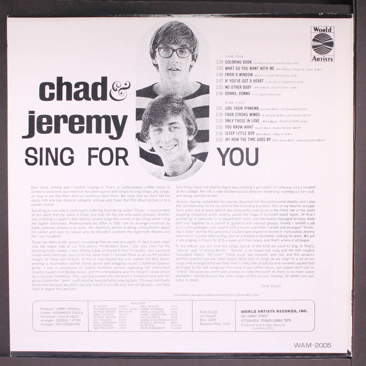chad & jeremy sing for you by CHAD & JEREMY
