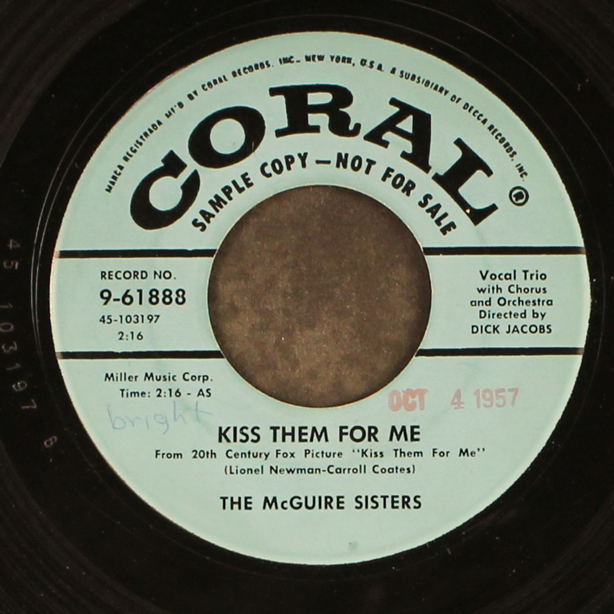 kiss them for me / forgive me by MCGUIRE SISTERS