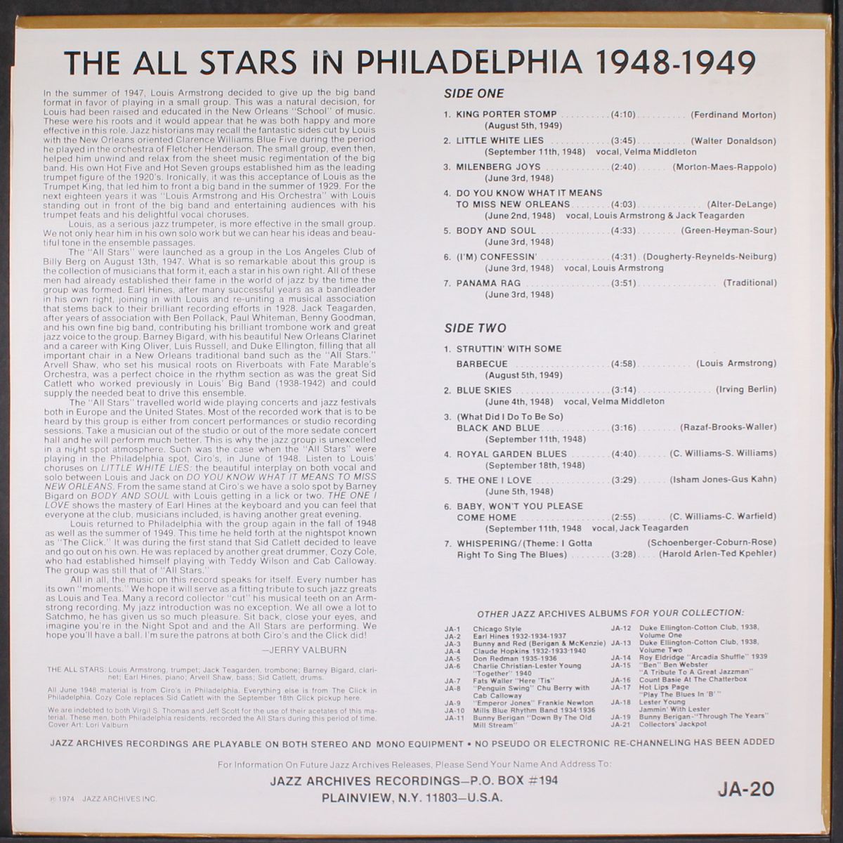 the all stars in philadelphia 1948-49 by LOUIS ARMSTRONG