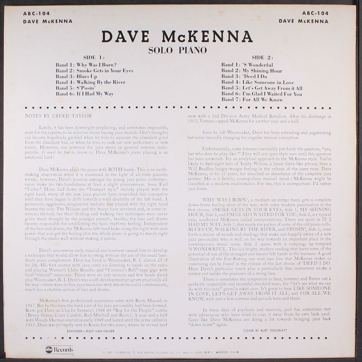 solo piano by DAVE MCKENNA