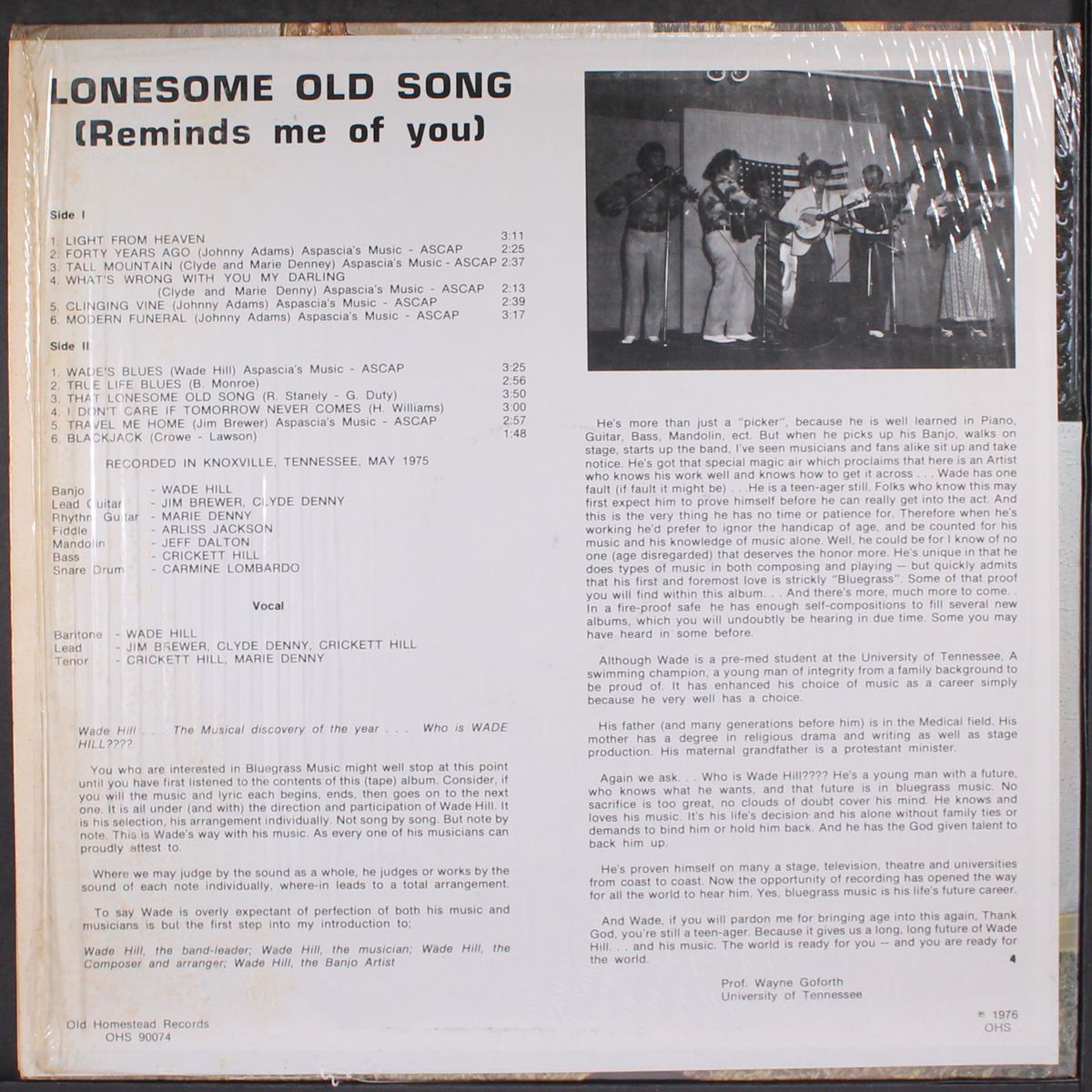 lonesome old song by WADE HILL