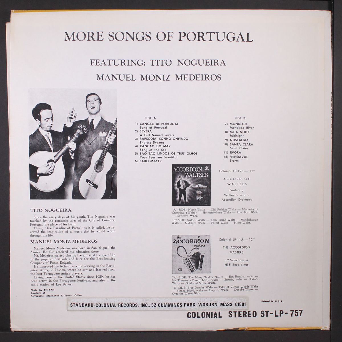 more songs of portugal by TITO NOGUEIRA & MANUEL MONIZ MEDEIROS