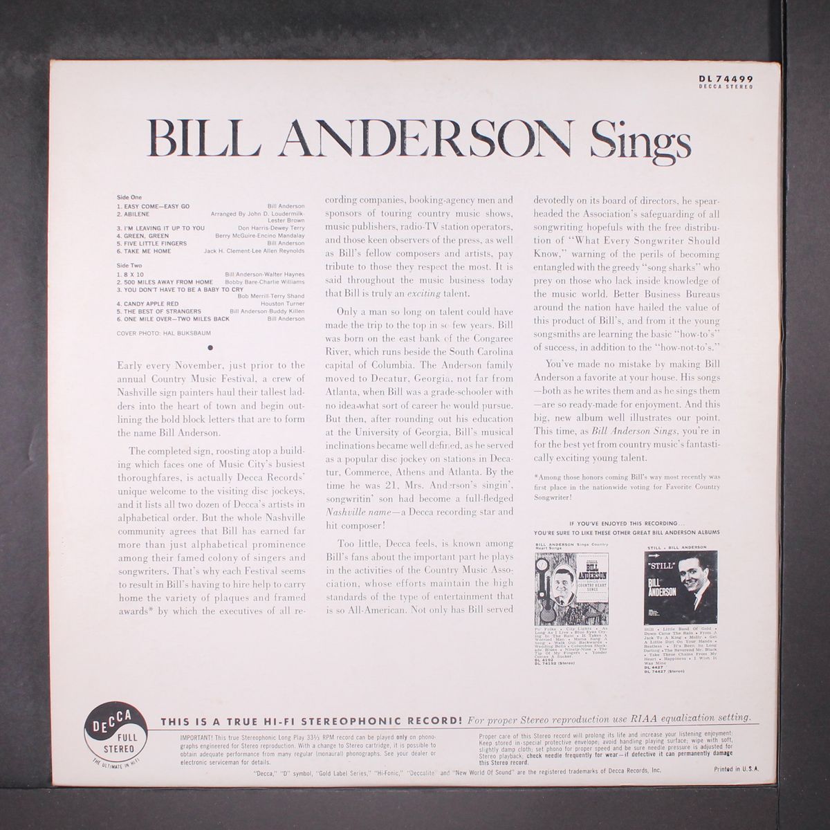 sings by BILL ANDERSON