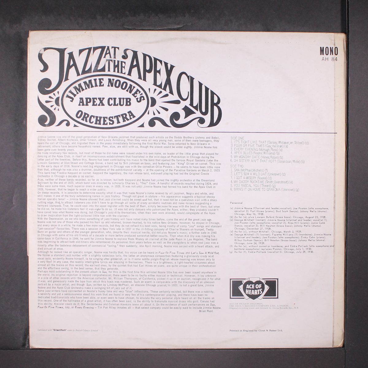 jazz at the apex club by JIMMIE NOONE