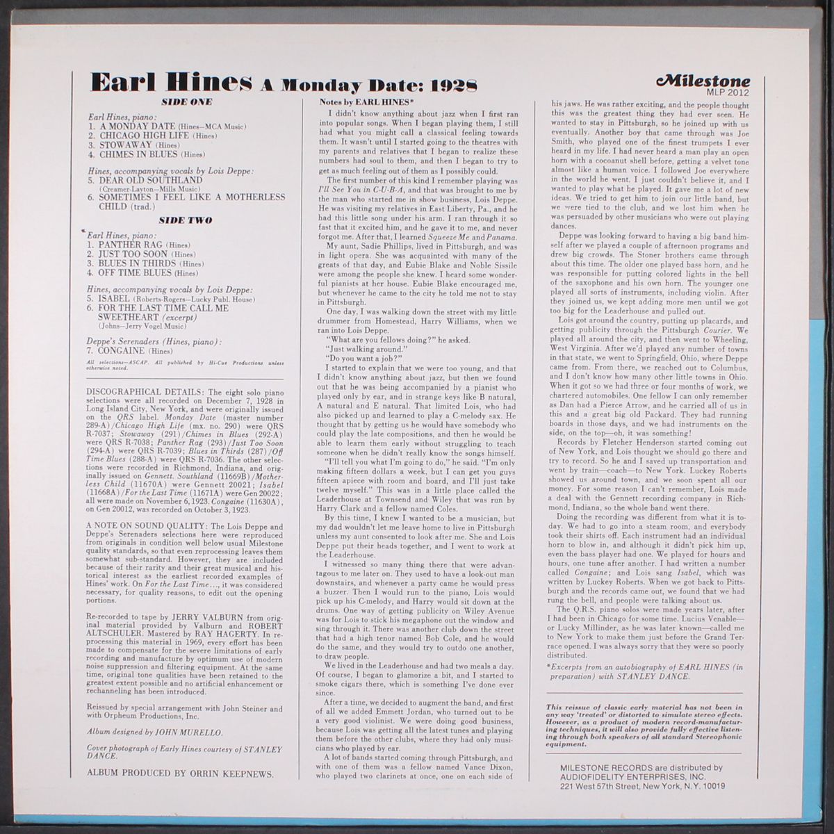 a monday date: 1928 by EARL HINES