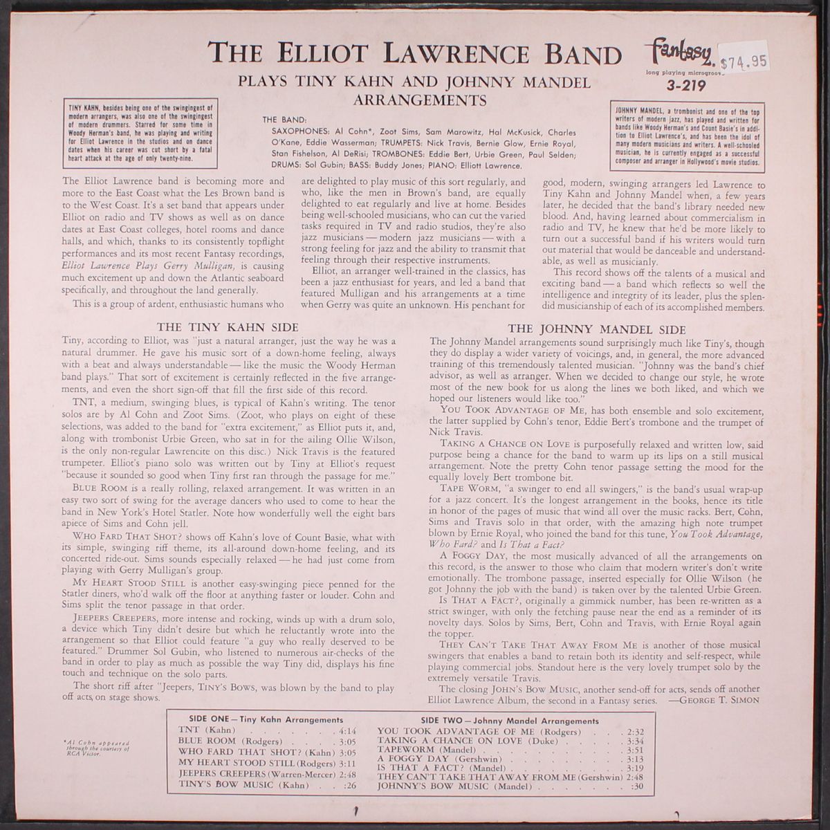 plays tiny kahn and johnny mandel arrangements by ELLIOT LAWRENCE
