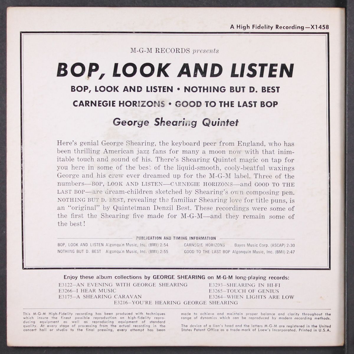 bop, look and listen by GEORGE SHEARING