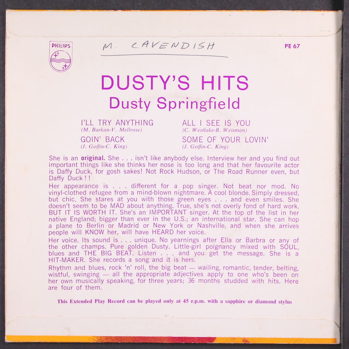 dusty's hits by DUSTY SPRINGFIELD