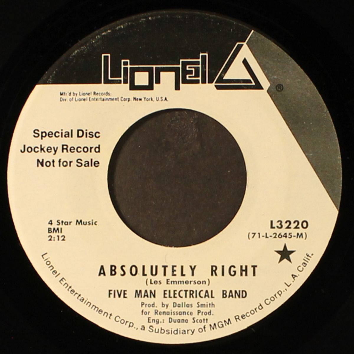 absolutely right / butterfly by FIVE MAN ELECTRICAL BAND