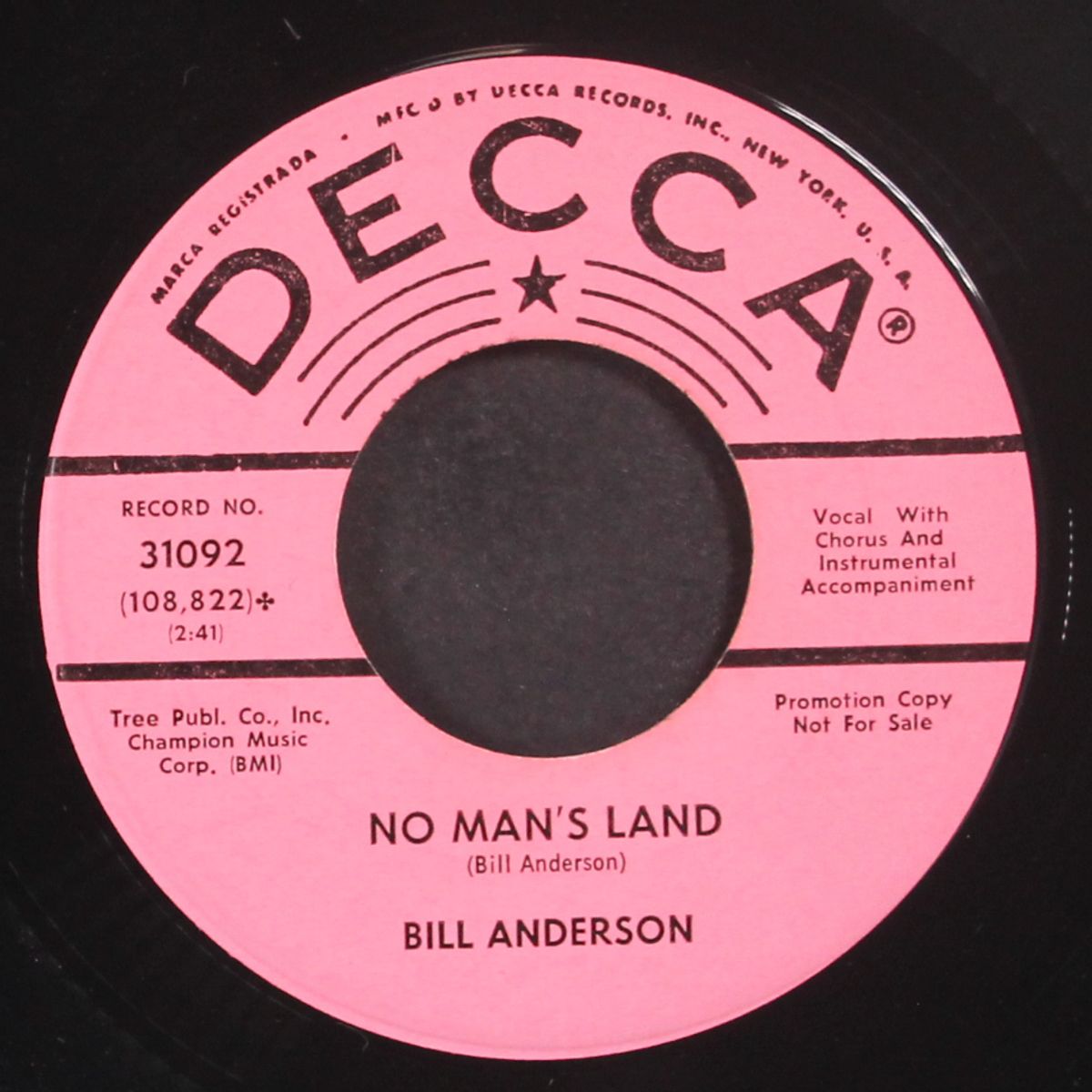 the tips of my fingers / no man's land by BILL ANDERSON