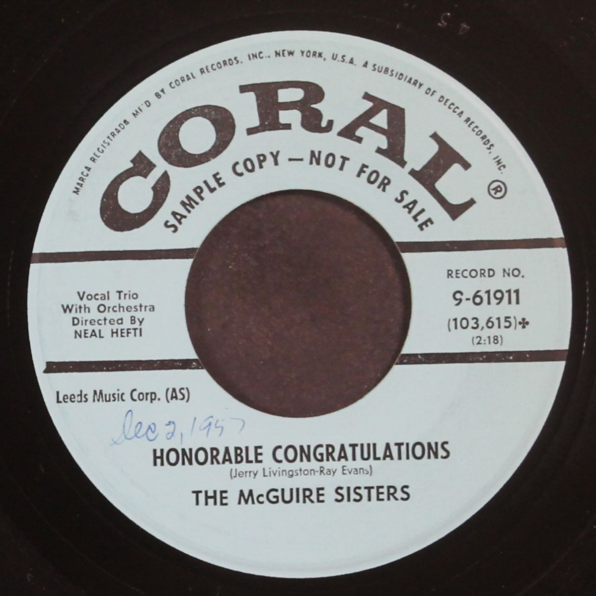 sanata claus is comin' to town / honorable congratulations by MCGUIRE SISTERS