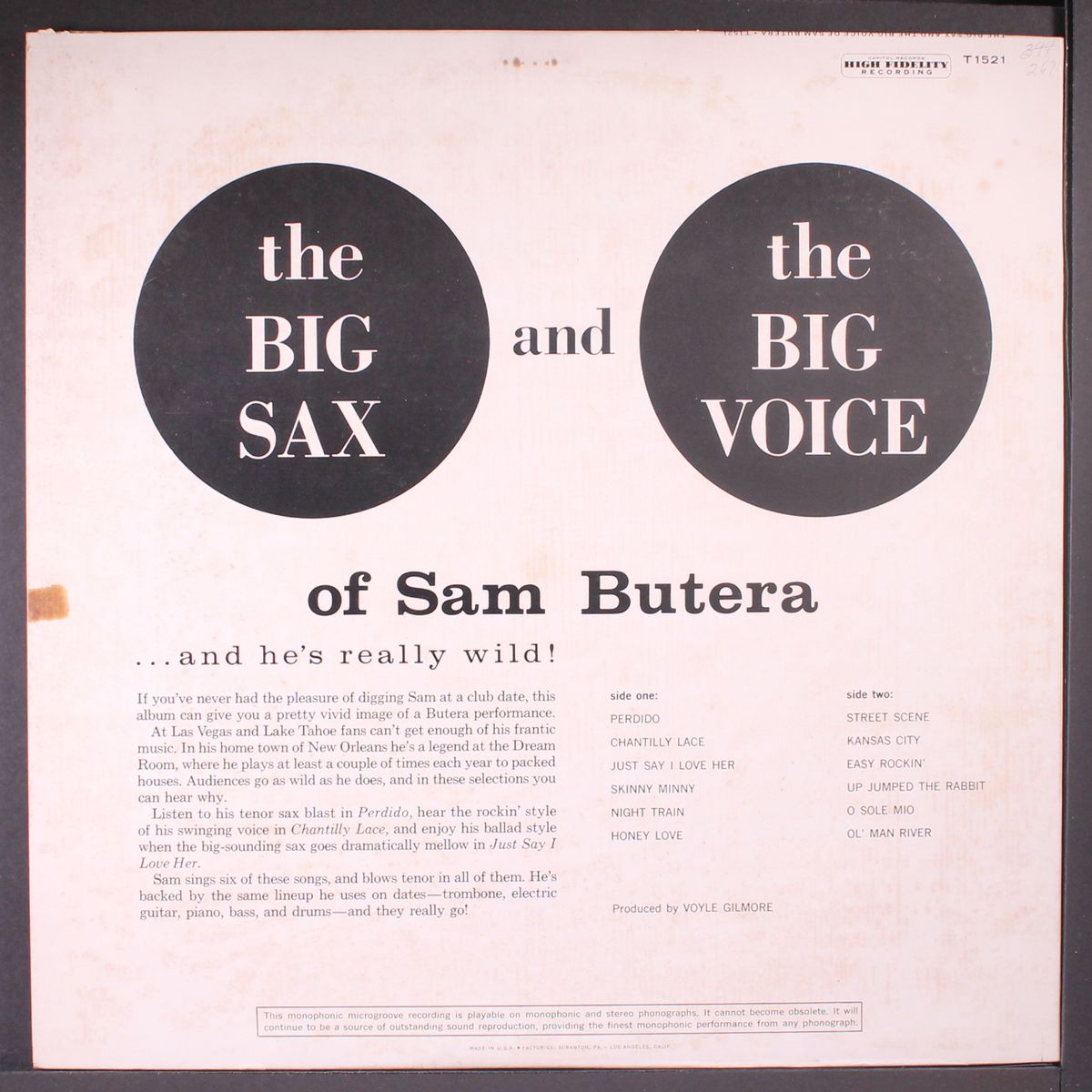 the big sax and the big voice of by SAM BUTERA