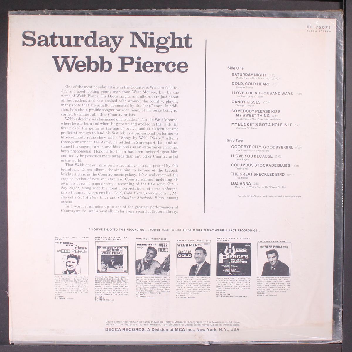 saturday night by WEBB PIERCE
