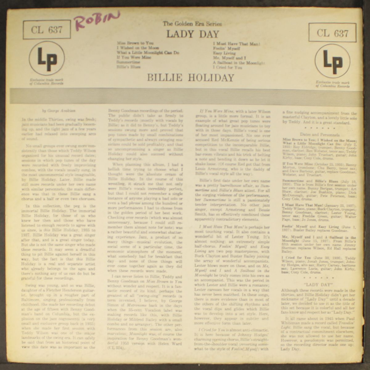 lady day by BILLIE HOLIDAY