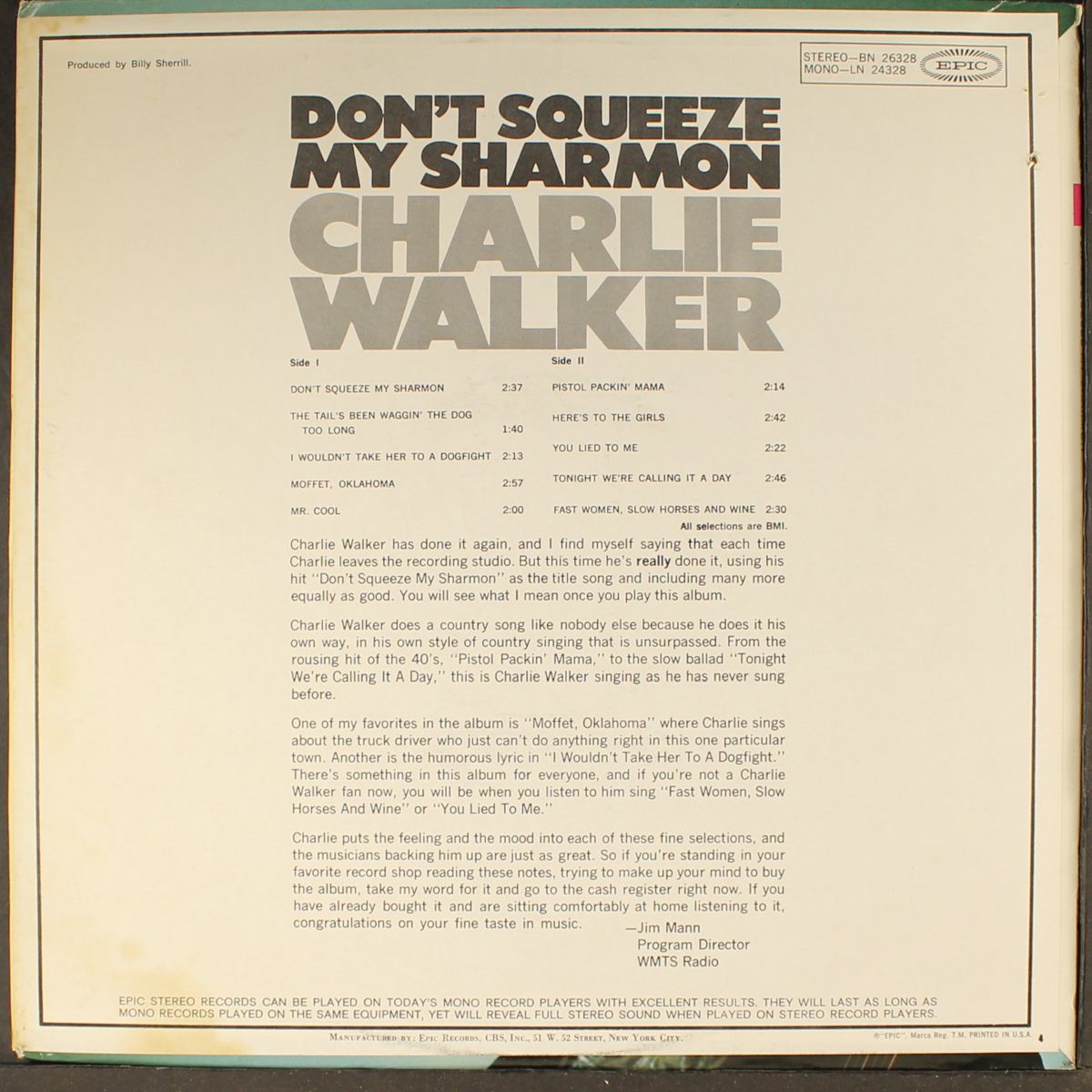 don't squeeze my sharmon by CHARLIE WALKER