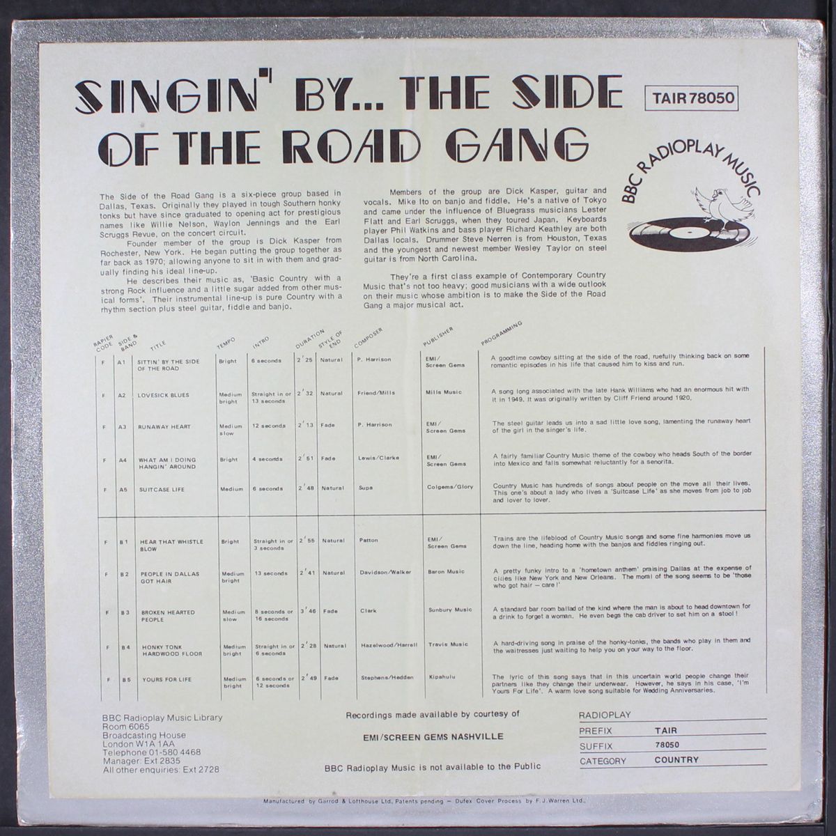 singin' by by SIDE OF THE ROAD GANG