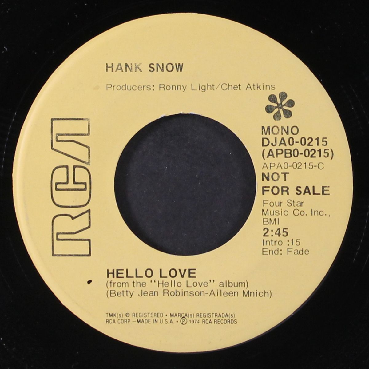 hello love / until the end of time by HANK SNOW