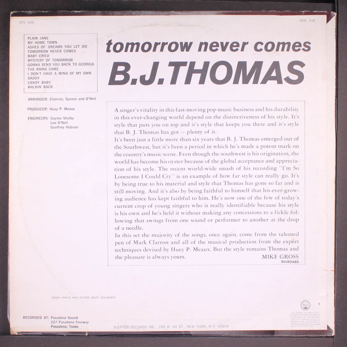 tomorrow never comes by B.J. THOMAS