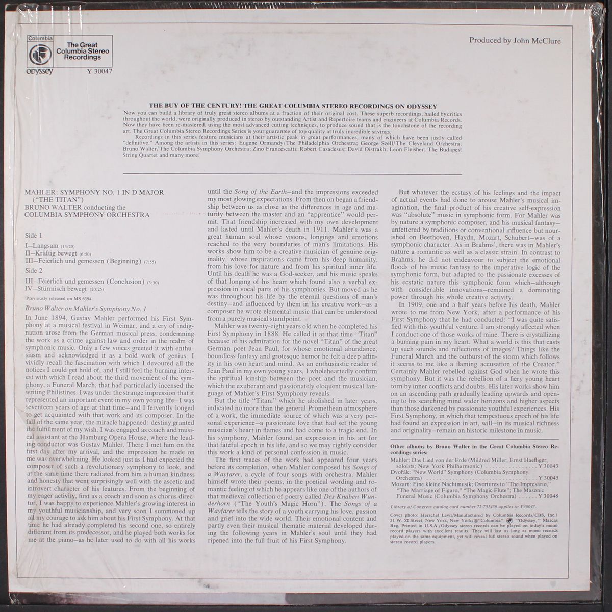 mahler: symphony no. 1 by BRUNO WALTER