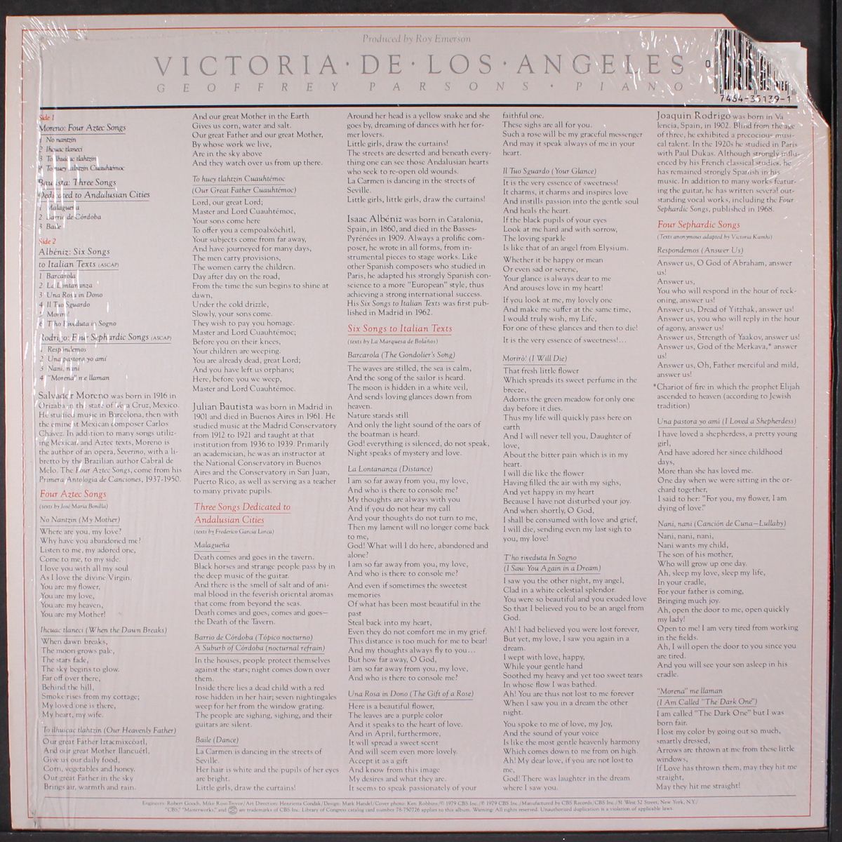 songs by rodrigo, moreno, bautista and albeniz by VICTORIA DE LOS ANGELES