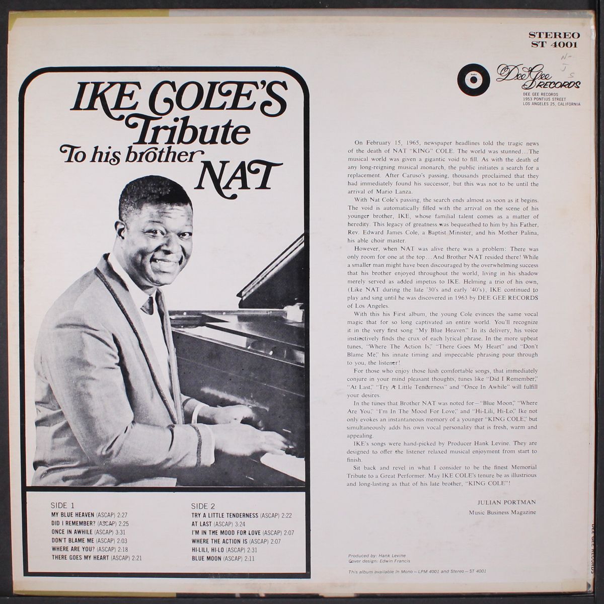 tribute to his brother nat by IKE COLE