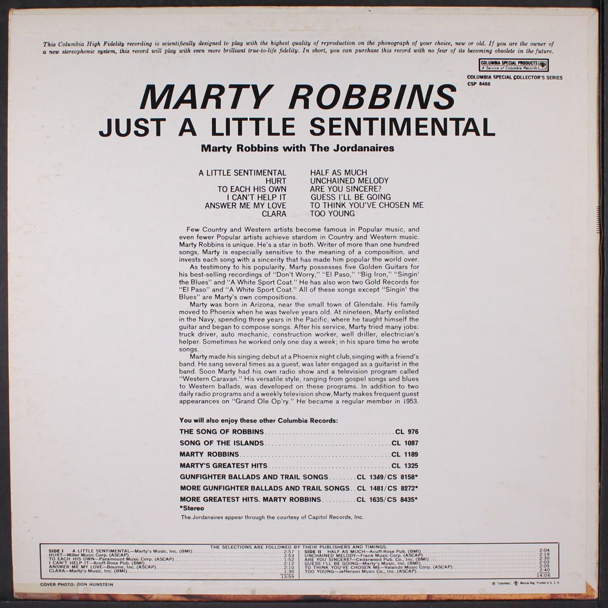 just a little sentimental by MARTY ROBBINS