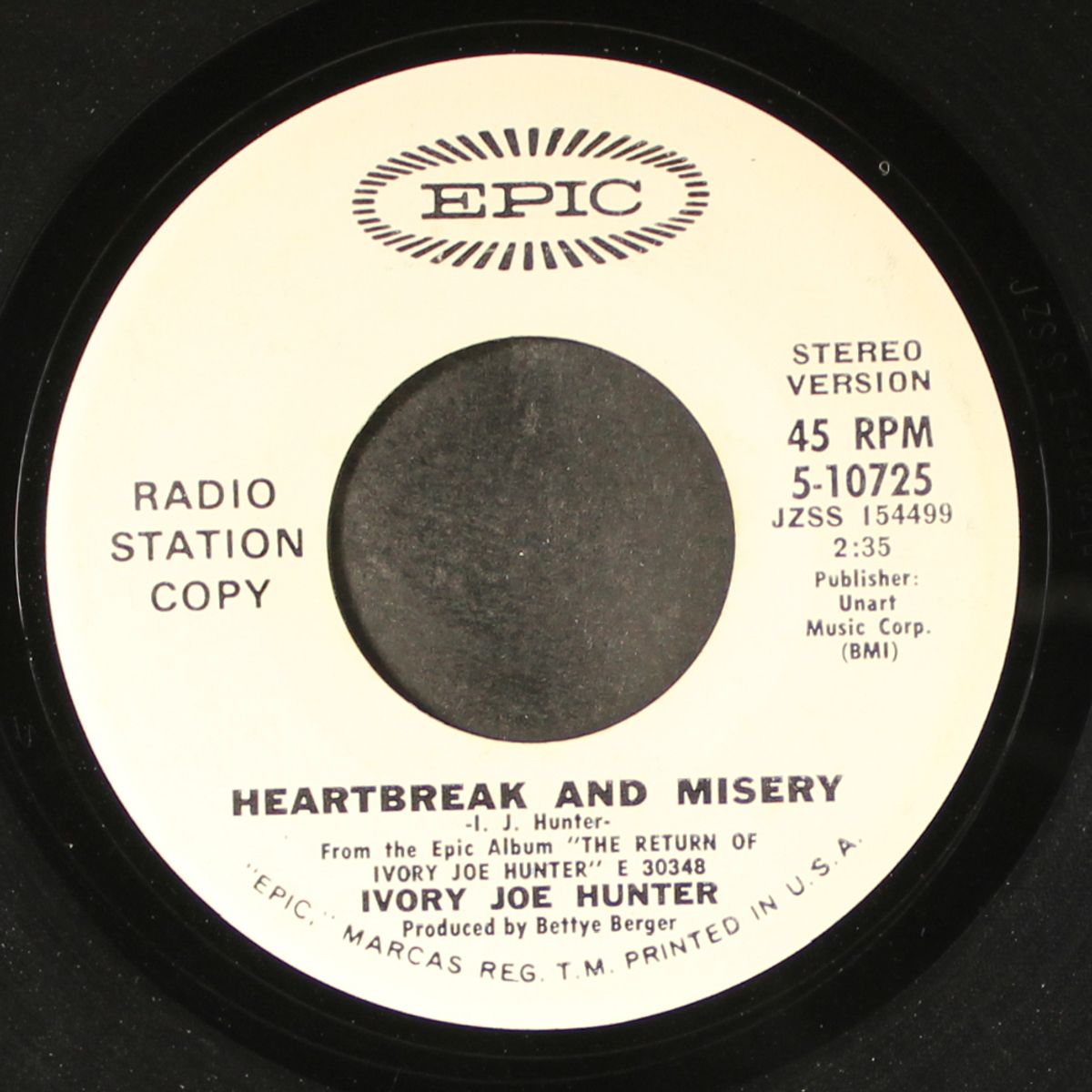 heartbreak & misery / mono by IVORY JOE HUNTER
