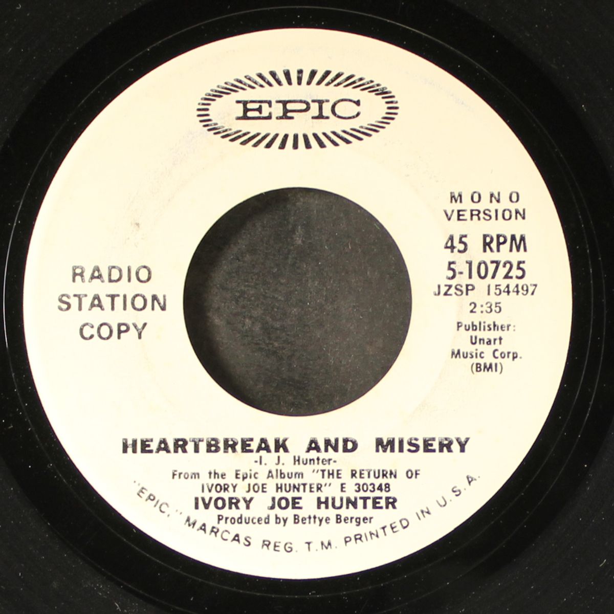 heartbreak & misery / mono by IVORY JOE HUNTER