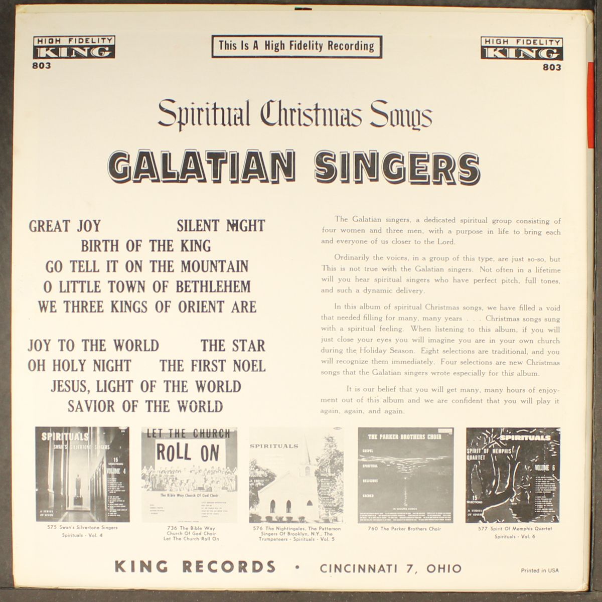spiritual christmas songs by GALATIAN SINGERS