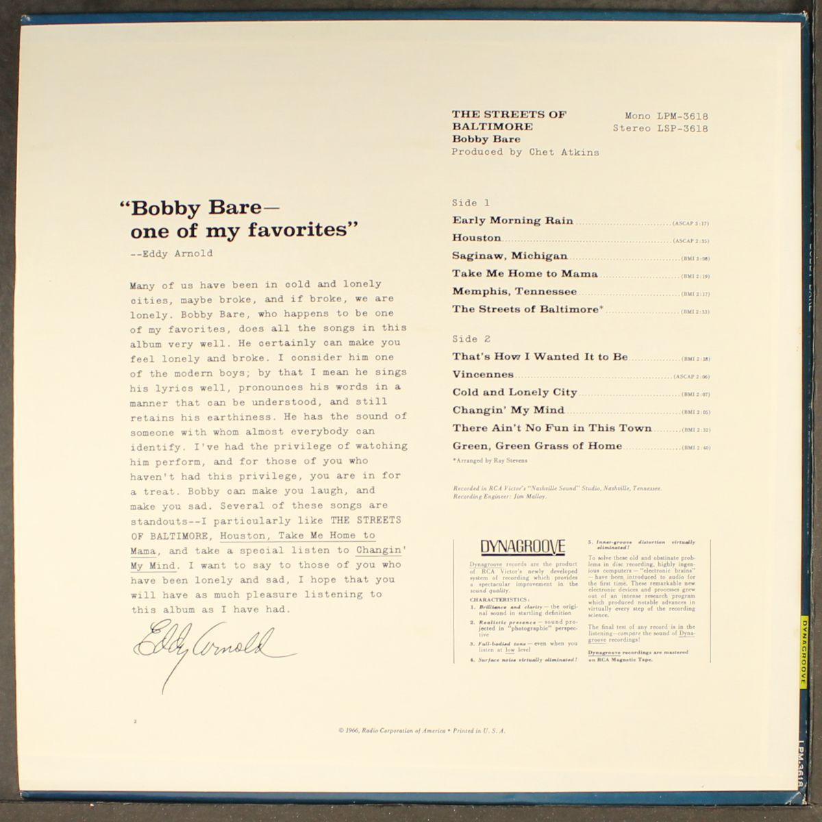 the streets of baltimore by BOBBY BARE