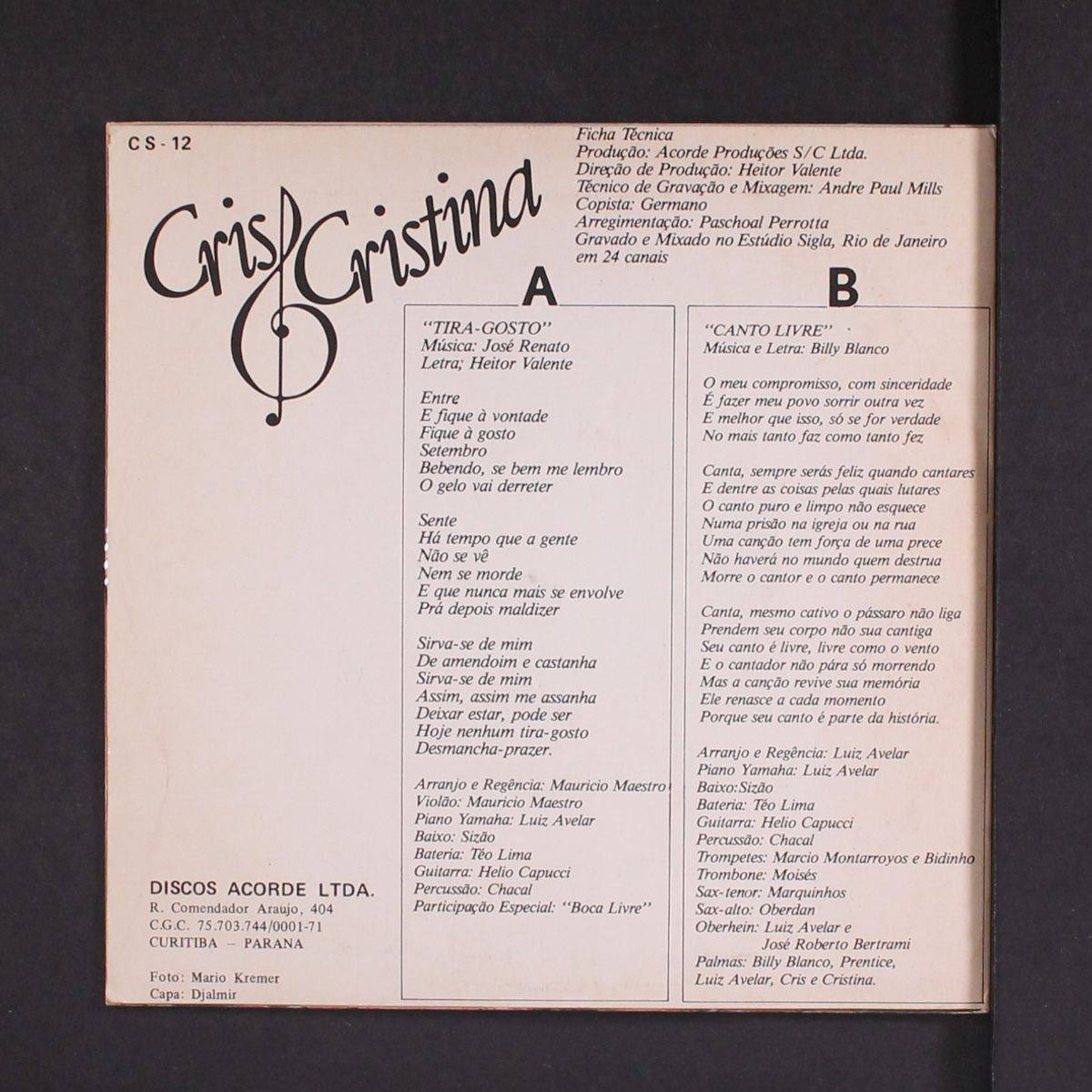 tira gosto / canto livre by CRIS & CRISTINA