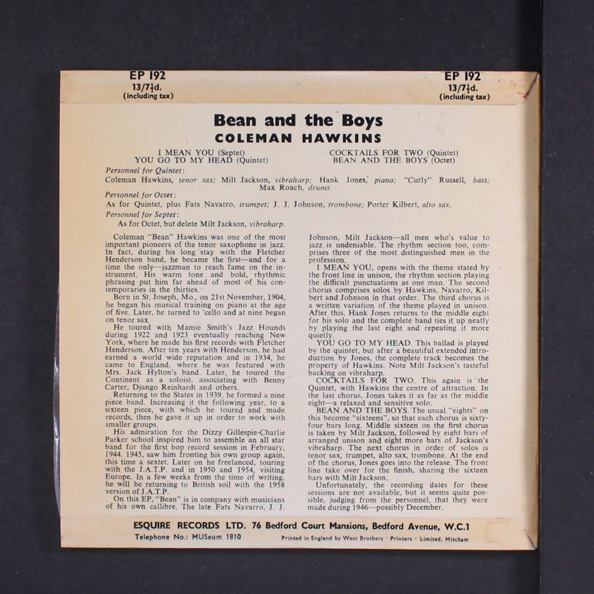 bean and the boys by COLEMAN HAWKINS