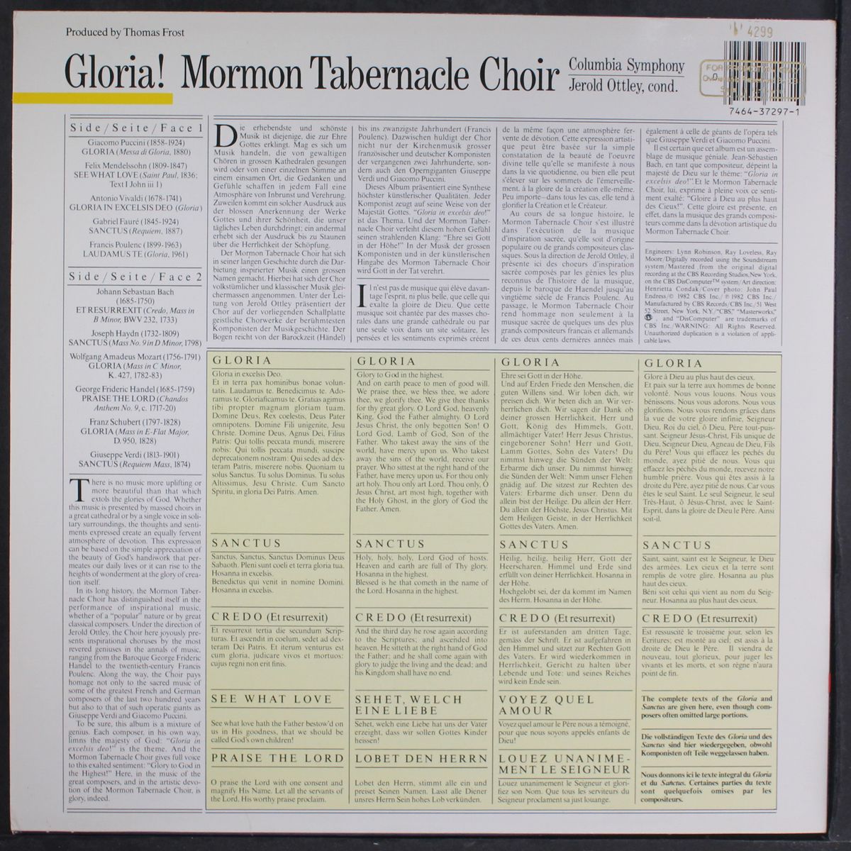 gloria! by MORMON TABERNACLE CHOIR