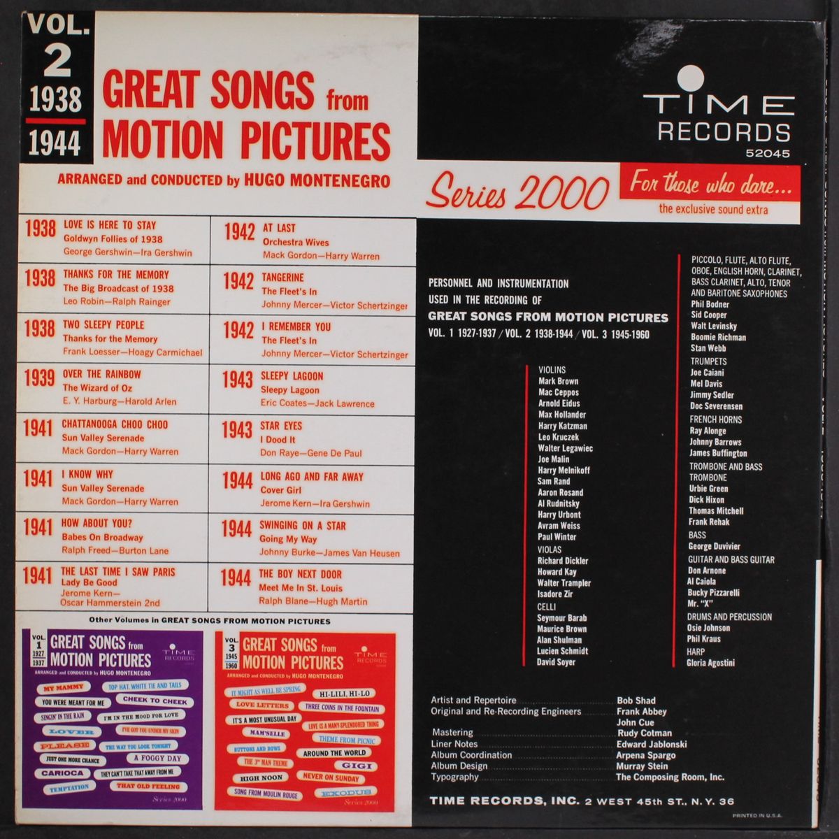 great songs from motion pictures, vol. 2 (1938-1944) by HUGO MONTENEGRO